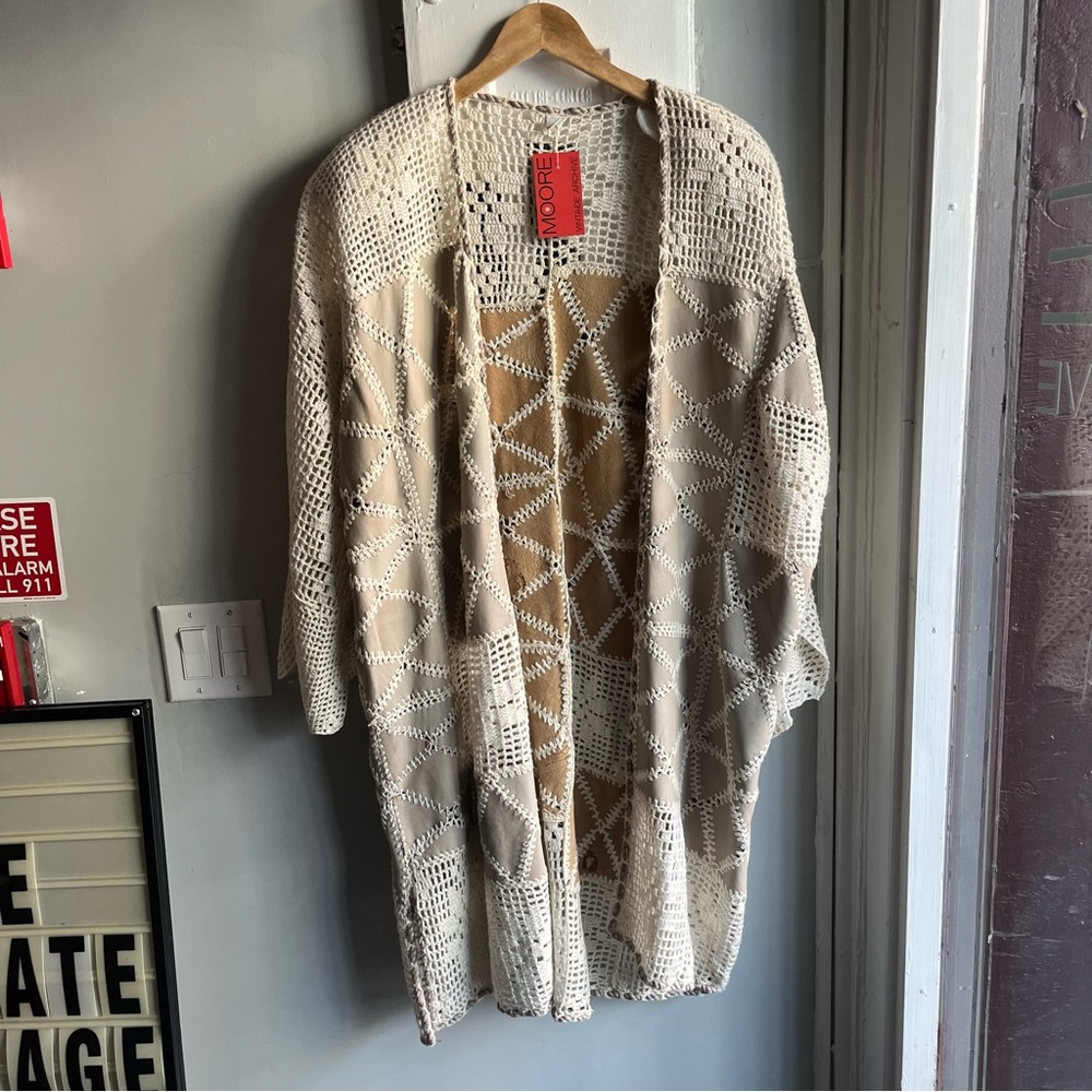 Vintage White Crochet And Leather Cardigan